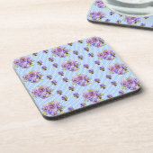 Shabby Chic Pansy Floral Blue Gingham Karos Getränkeuntersetzer (Linke Seite)