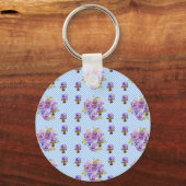Shabby Chic Pansy Floral Blue Gingham Karos Schlüsselanhänger (Vorderseite)