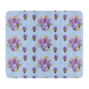 Shabby Chic Pansy Floral Blue Gingham Karos Schneidebrett