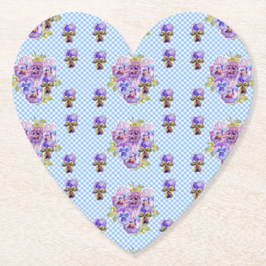 Shabby Chic Pansy Floral Blue Gingham Karos Untersetzer (Vorderseite)