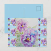 Shabby Chic Pansy Pastel Blue Strip Postkarte (Vorne/Hinten)
