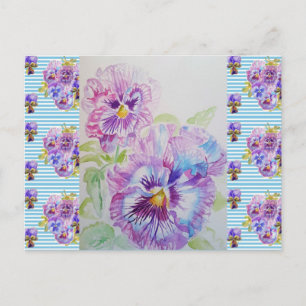 Shabby Chic Pansy Pastel Blue Strip Postkarte
