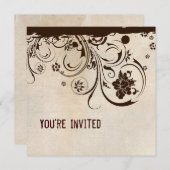 Shabby Chic Parchment und braune Spitzen Einladung (Vorne/Hinten)