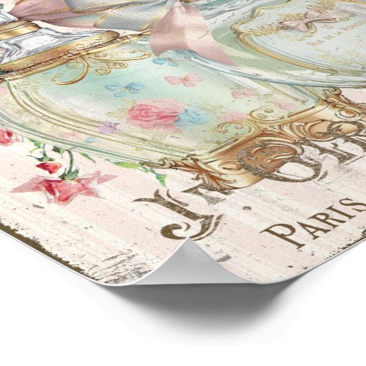 Shabby Chic Parfüm Bottles French Script Poster (Ecke)