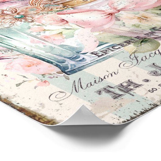 Shabby Chic Parfüm Bottles French Script Poster (Ecke)