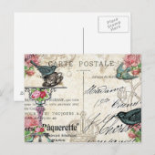 Shabby Chic Paris Bluebird Postcard Postkarte (Vorne/Hinten)