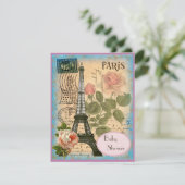 Shabby Chic Paris Eiffel Tower & Rose Babydusche Einladung (Stehend Vorderseite)