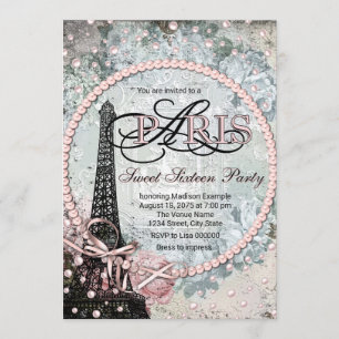 Shabby Chic Paris Sweet 16 Party Einladung