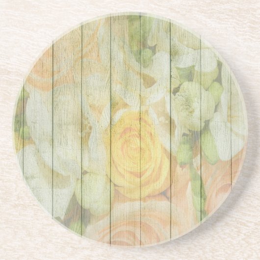 Shabby Chic Pastel Rose auf Holz Getränkeuntersetzer (Vorne)