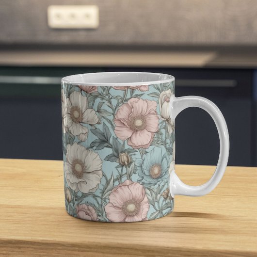 Shabby Chic Pastellfarben Rosa und Blaumohn Blume Kaffeetasse
