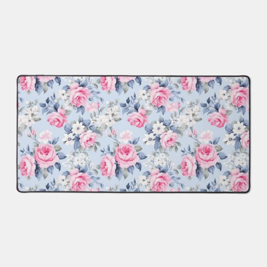 Shabby Chic Pastellrosa Rosenmuster Schreibtischunterlage (Vorderseite)