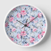 Shabby Chic Pastellrosa Rosenmuster Uhr (Vorderseite)