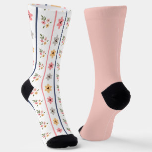 Shabby Chic Pastor Peach Floral Odd Mismatch Socken
