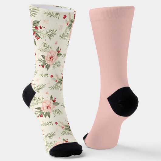 Shabby Chic Pastor Peach Floral Odd Mismatch Socken (Gewinkelt)