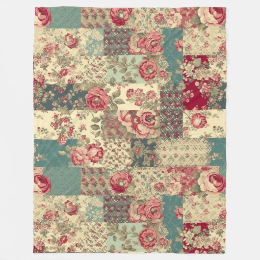 Shabby Chic Patchworkarbeit Fleecedecke (Vorderseite)
