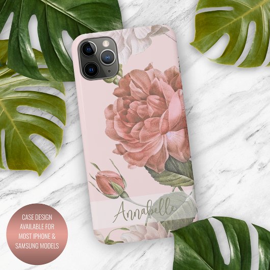 Shabby Chic Peach Blush Pink Roses Blumenmuster iPhone Hülle