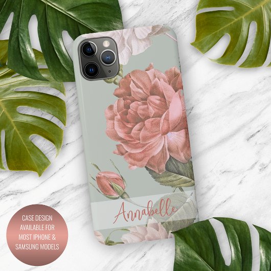 Shabby Chic Peach Blush Pink Roses Blumenmuster iPhone Hülle
