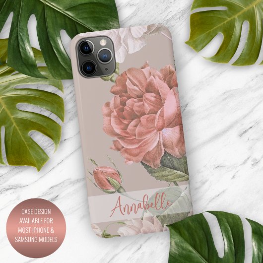 Shabby Chic Peach Blush Pink Roses Blumenmuster iPhone Hülle