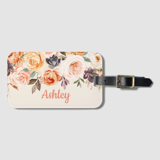 Shabby Chic Peach Floral Luggage Tag Gepäckanhänger (Vorderseite (Horizontal))