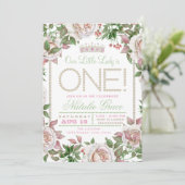 Shabby Chic Pearl Little Lady 1. Geburtstag Einladung (Stehend Vorderseite)