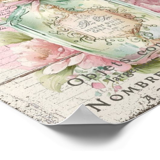 Shabby Chic Perfume Flasche Französisches Script P Poster (Ecke)