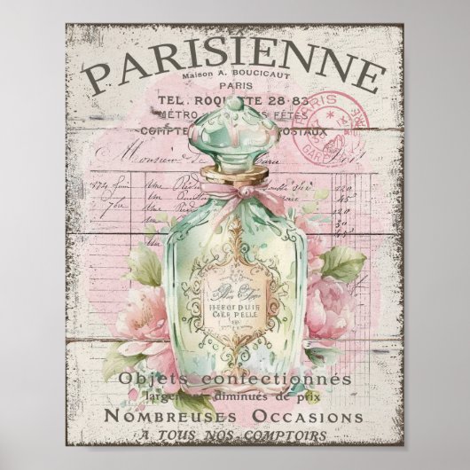 Shabby Chic Perfume Flasche Französisches Script P Poster (Vorne)
