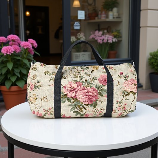 Shabby Chic Pfingstrosen-Druck Duffle Bag