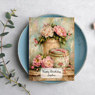 Shabby Chic Pfingstrosen und Vintage-Dose Karte