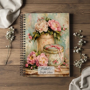 Shabby Chic Pfingstrosen und Vintage-Dose Notizblock