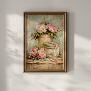 Shabby Chic Pfingstrosen und Vintage-Dose Poster