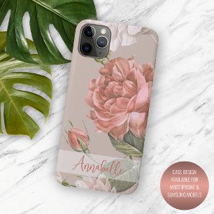 Shabby Chic Pfirsich-Rosa Rosen Blumenmuster iPhone 16 Pro Max Hülle