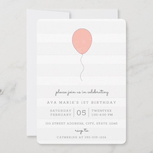Shabby Chic Pink and Gray Balloon Birthday Einladung (Vorderseite)
