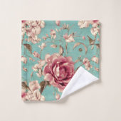 Shabby Chic Pink and White Florals on Teal Badhandtuch Set (Waschlappen)