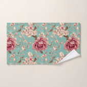 Shabby Chic Pink and White Florals on Teal Badhandtuch Set (Handtuch)