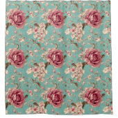 Shabby Chic Pink and White Florals on Teal Duschvorhang (Vorderseite)