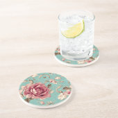 Shabby Chic Pink and White Florals on Teal Getränkeuntersetzer (Seite)
