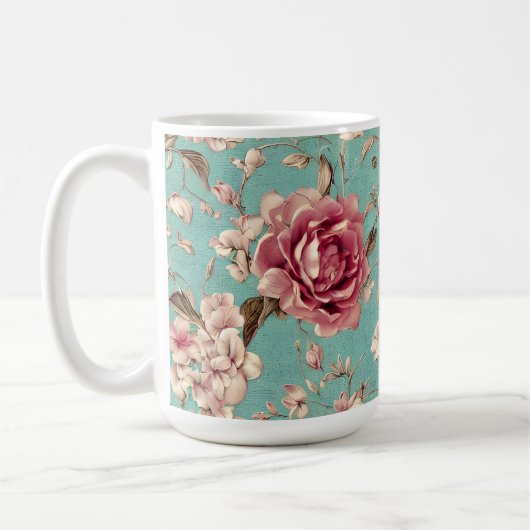 Shabby Chic Pink and White Florals on Teal Kaffeetasse (Links)