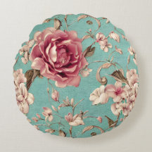 Shabby Chic Pink and White Florals on Teal