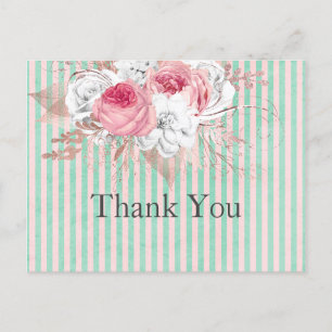 Shabby Chic Pink Bouquet Streifen Danke Karte