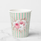 Shabby Chic Pink Bouquet Streifen Pappbecher (Vorderseite)