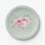 Shabby Chic Pink Bouquet Streifen Pappteller (Vorderseite)