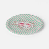 Shabby Chic Pink Bouquet Streifen Pappteller (Schrägansicht)