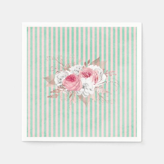 Shabby Chic Pink Bouquet Streifen Serviette (Vorderseite)