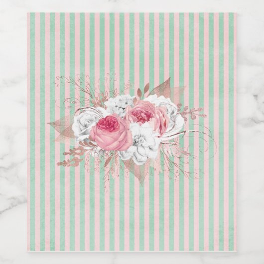 Shabby Chic Pink Bouquet Streifen Weinetikett (Einzelnes Label)