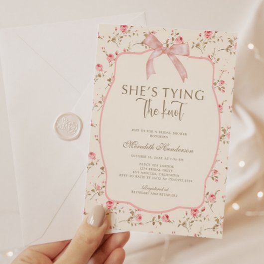 Shabby Chic Pink Bow binden die Knotenbridal-Dusch Einladung