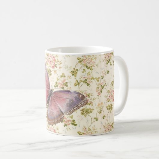 Shabby Chic Pink Butterfly Kaffeetasse (VorderseiteRechts)
