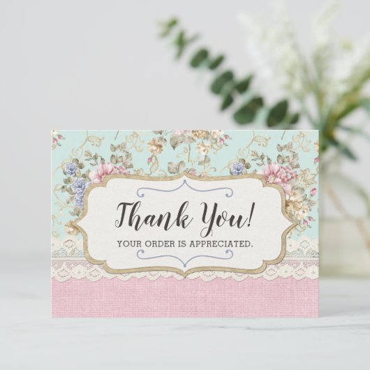 Shabby Chic Pink Floral Boutique Danke Karte (Stehend Vorderseite)