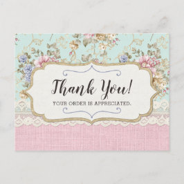 Shabby Chic Pink Floral Boutique Vielen Dank Postkarte