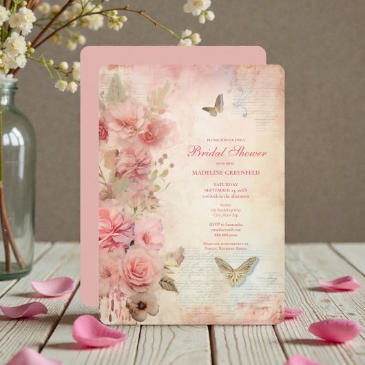 Shabby Chic Pink Floral Bridal Shower Einladung