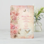 Shabby Chic Pink Floral Bridal Shower Einladung (Stehend Vorderseite)